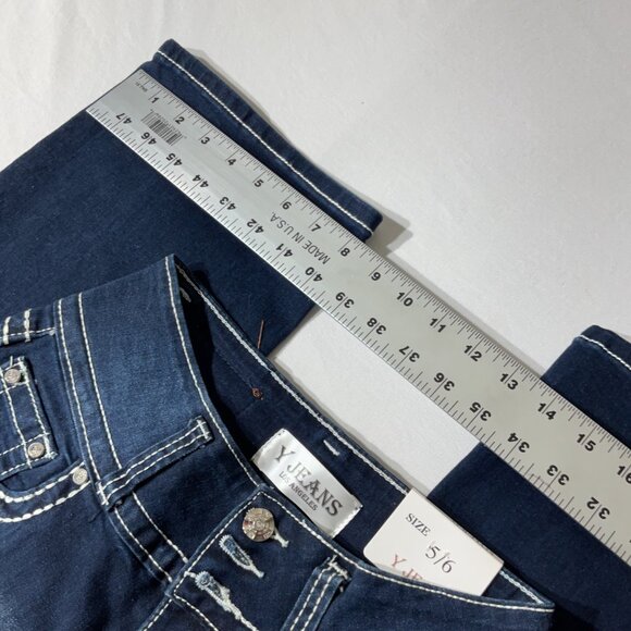 Womens Y Jeans Los Angeles Bootcut Denim Pants Size 5/6 Dark Wash Stretch Embroi - Picture 10 of 10